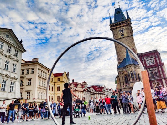 2019 Street show in Prague old town square, Czech Republic